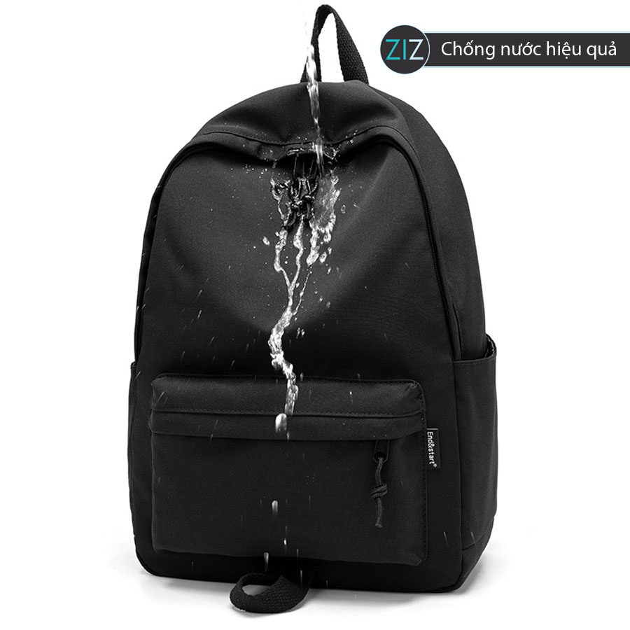 Balo chống thấm nước, màu đen thời trang, kèm phụ kiện móc khóa thú bông đáng yêu, thích hợp đi học, đi làm hoặc du lịch