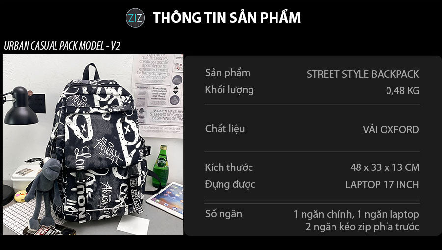 Balo thời trang trẻ trung, thiết kế rộng rãi, dung tích lớn, có ngăn chứa laptop, phù hợp học sinh, sinh viên, dân văn phòng