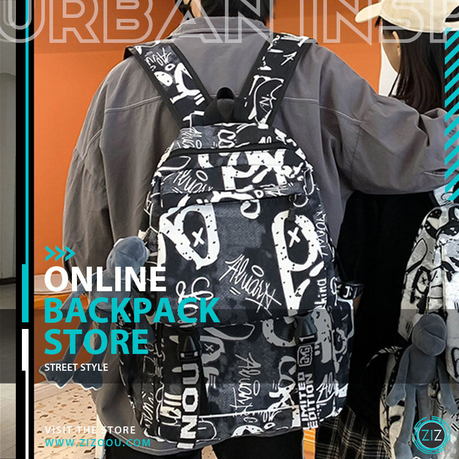 Balo họa tiết graffiti độc đáo, dung tích lớn, chất liệu bền đẹp, phù hợp cho học sinh, sinh viên, người đi làm, đi du lịch