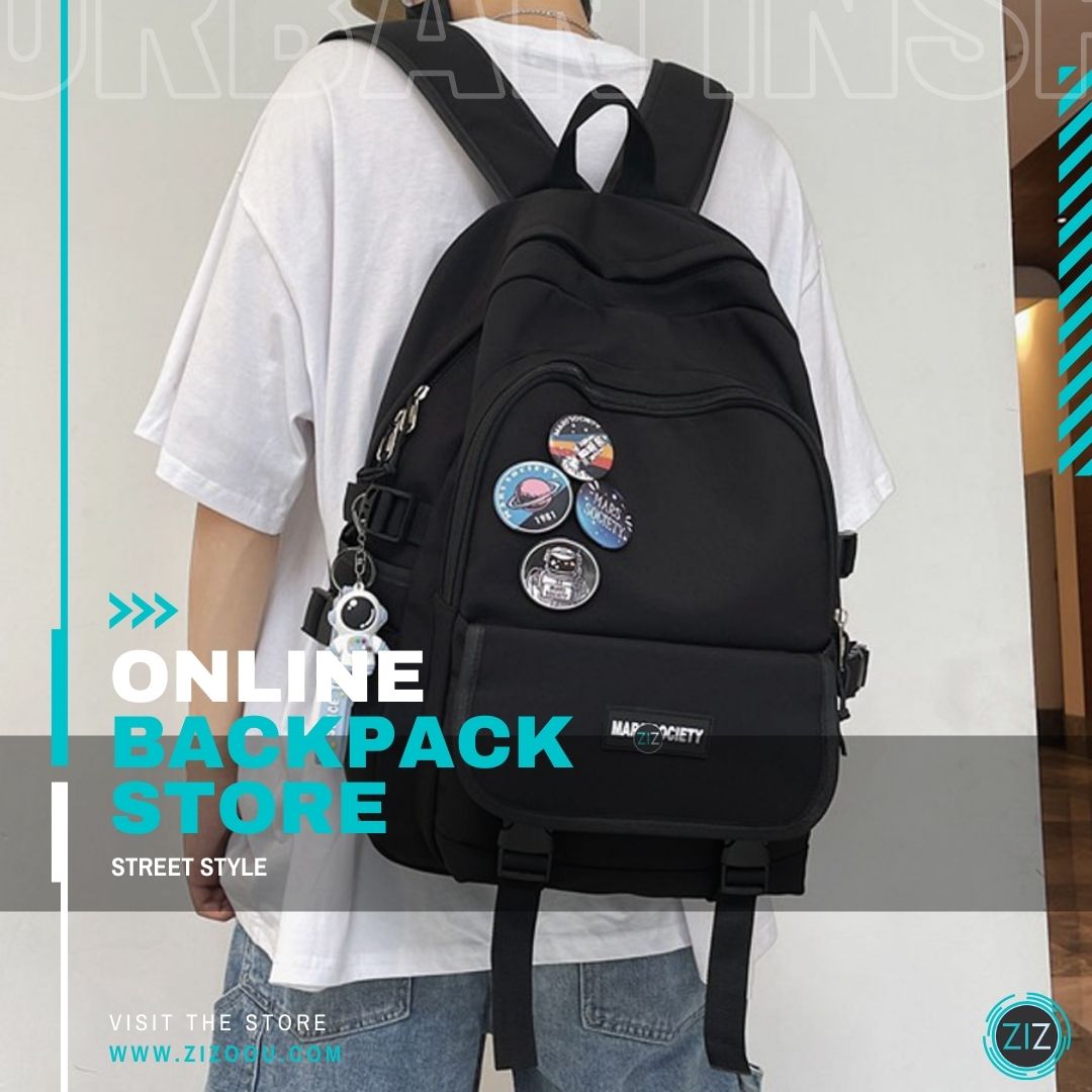 Balo nam nữ đẹp phong cách streetwear với huy hiệu cá tính, chất liệu bền chắc, nhiều ngăn tiện lợi, đựng laptop 15.6 inch