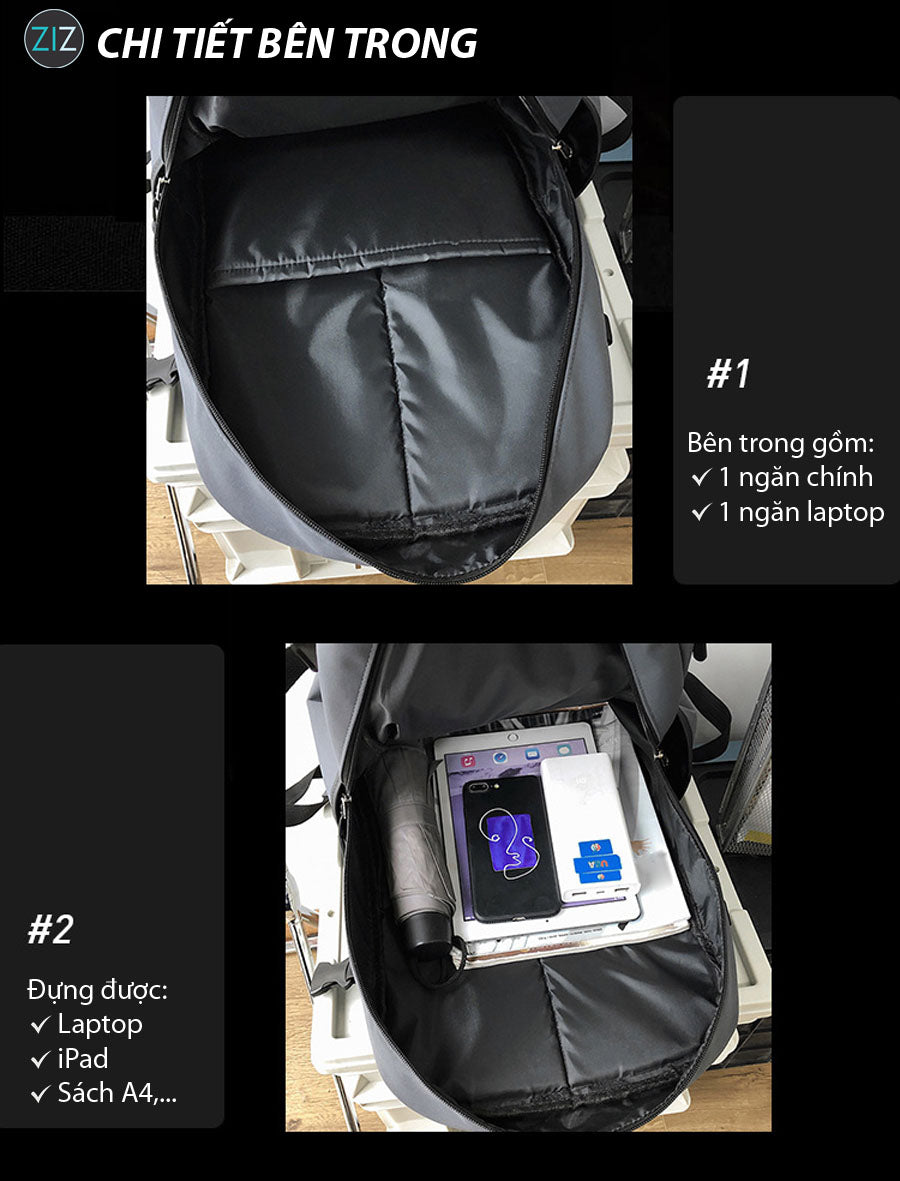 Balo xám bền bỉ, ngăn đựng laptop rộng rãi, chống nước, đệm lưng thoáng khí, dây đeo vai dày, mang đi học, đi làm, du lịch
