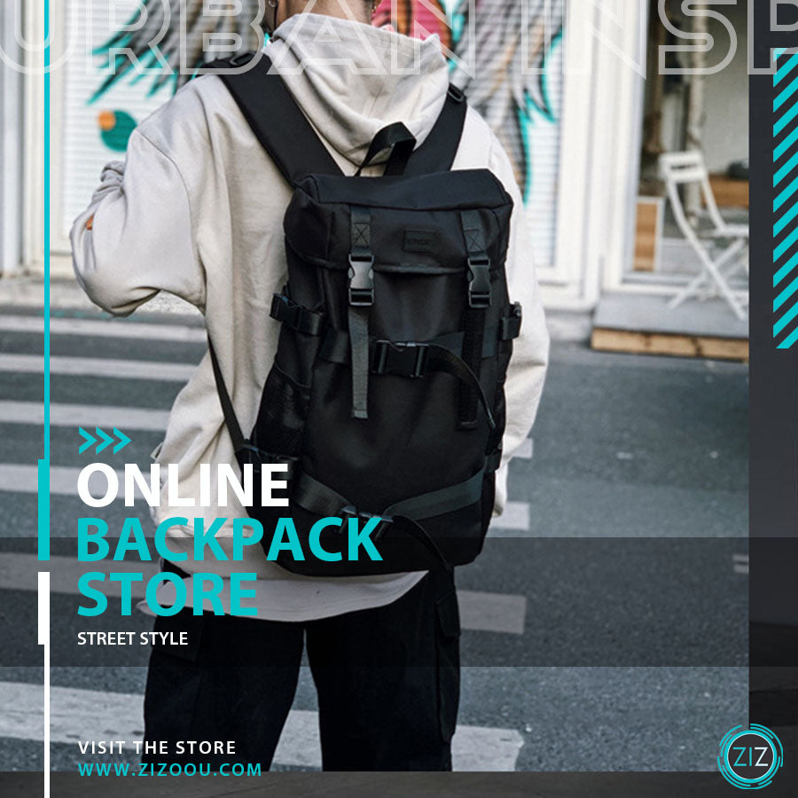 Balo có nắp gập tiện lợi, thiết kế phần thân dài đậm chất thời trang đường phố street style, vải màu đen chống thấm nước