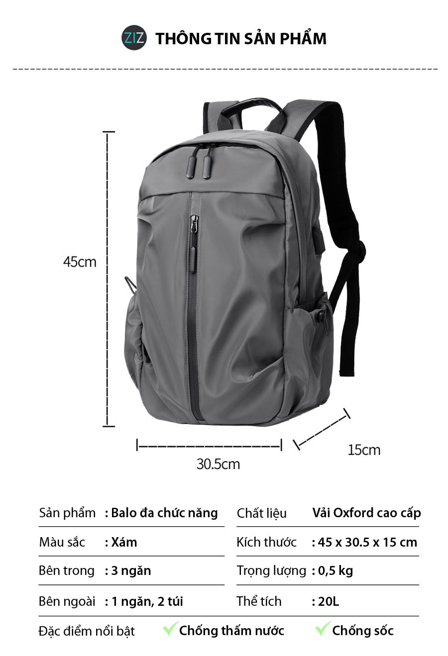 Balo chất Nam Nữ phong cách thể thao trẻ trung, kích thước rộng rãi, đệm vai dày, vải chống nước, lý tưởng để đi làm, đi học