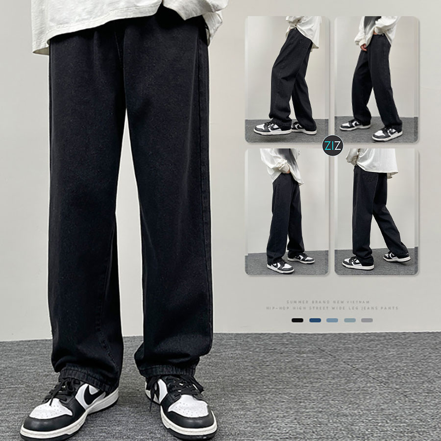 Quần Baggy rộng rộng màu đen thời trang Hàn Quốc, vải jean denim cao cấp mềm mại, phù hợp dạo phố, đi học, đi làm, du lịch