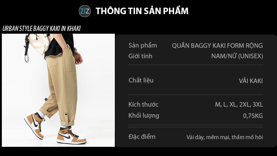 Quần Kaki Baggy Nam Nữ form rộng màu be với kiểu dáng đơn giản, dễ phối đồ mặc đi học, đi chơi, dạo phố, du lịch và đi làm