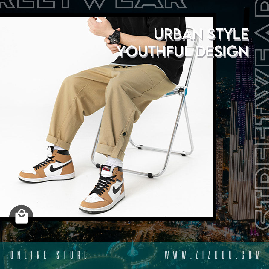 Quần Baggy rộng kaki cao cấp màu be chất ngầu, thiết kế dây rút tiện lợi, dễ phối đồ với áo thun, áo hoodie và giày sneaker