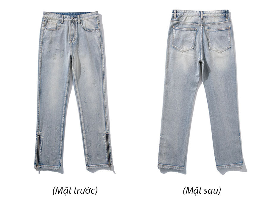 Quần bò Nam Nữ đẹp màu xanh classic phong cách retro, khóa kéo gấu mới mẻ độc đáo, vải denim bền bỉ, thiết kế ôm vừa phải