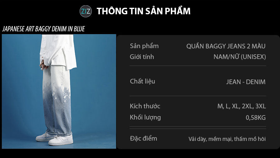 Quần bò Baggy Nam Nữ Unisex loang màu gradient xanh trắng phá cách, form dáng rộng, mặc đi học, du lịch, dạo phố, đi chơi