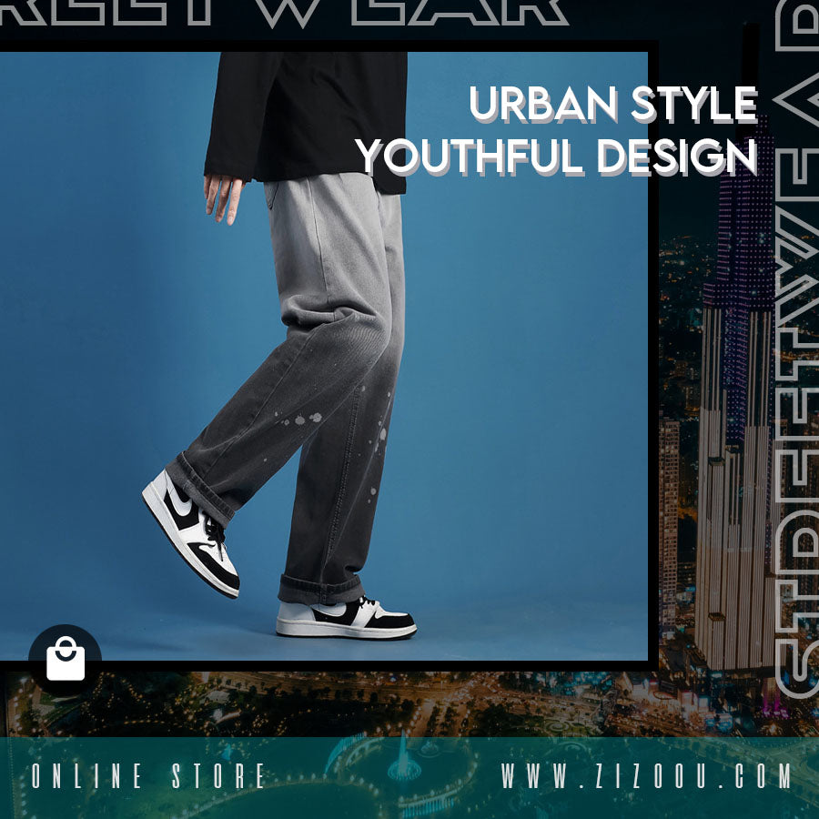 Quần bò baggy jean unisex form rộng, kiểu dáng ombre xám đen loang màu, có vết sơn splash độc đáo, phối đồ áo thun, sneaker
