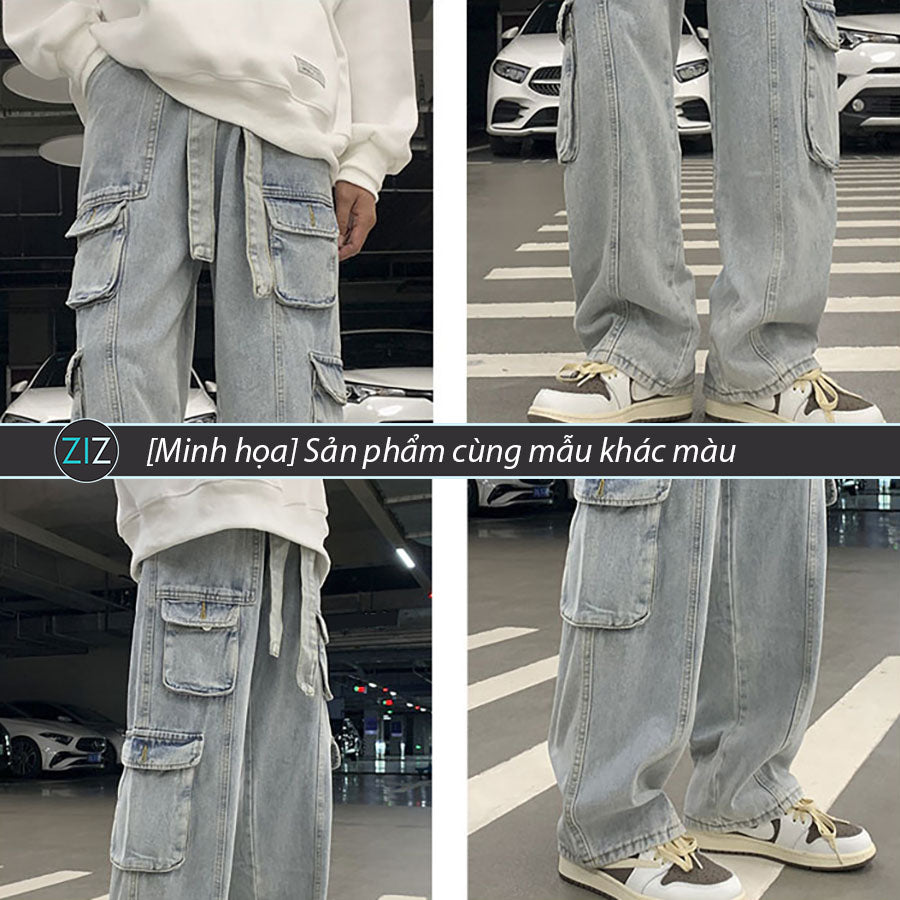 Quần hộp Nam Nữ cargo baggy đẹp, có 4 túi hộp phong cách ở 2 bên quần, có dây lưng quần nổi bật, vải denim cao cấp bền chắc