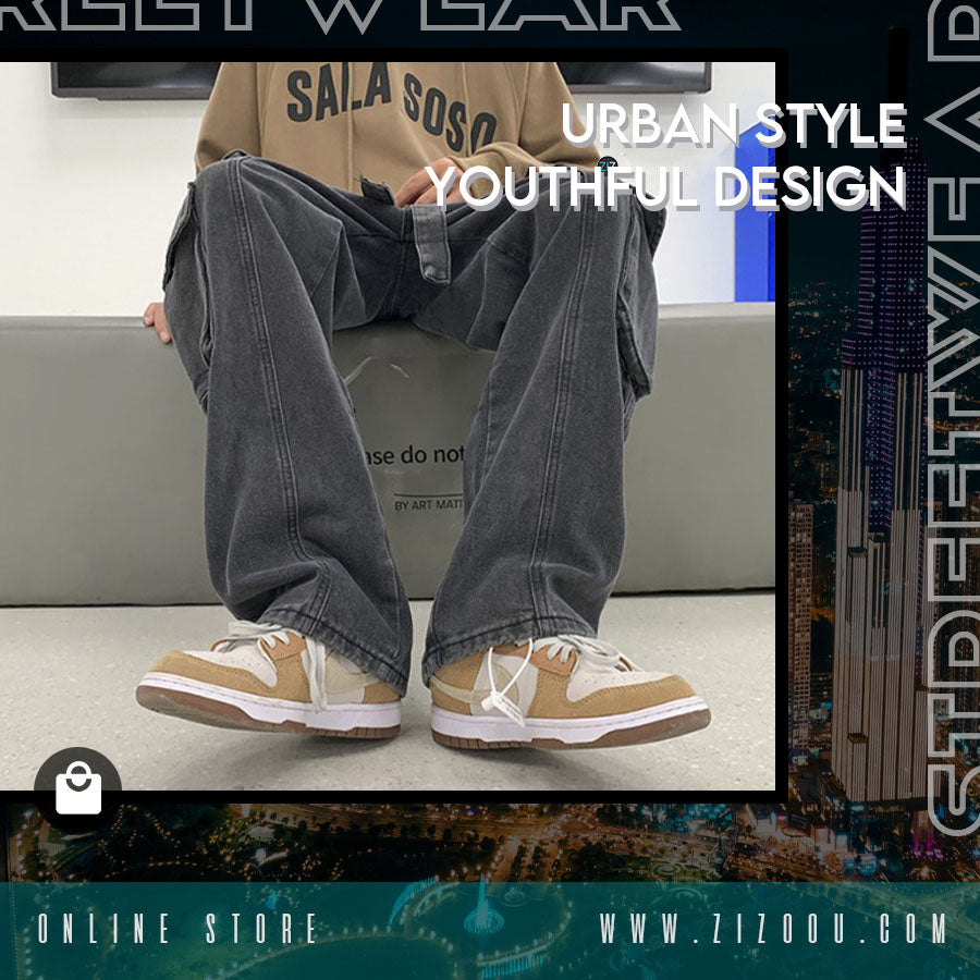 Phong cách streetwear năng động với quần cargo túi lớn, chất denim bền bỉ, thích hợp đi học, đi làm, du lịch hoặc dạo phố