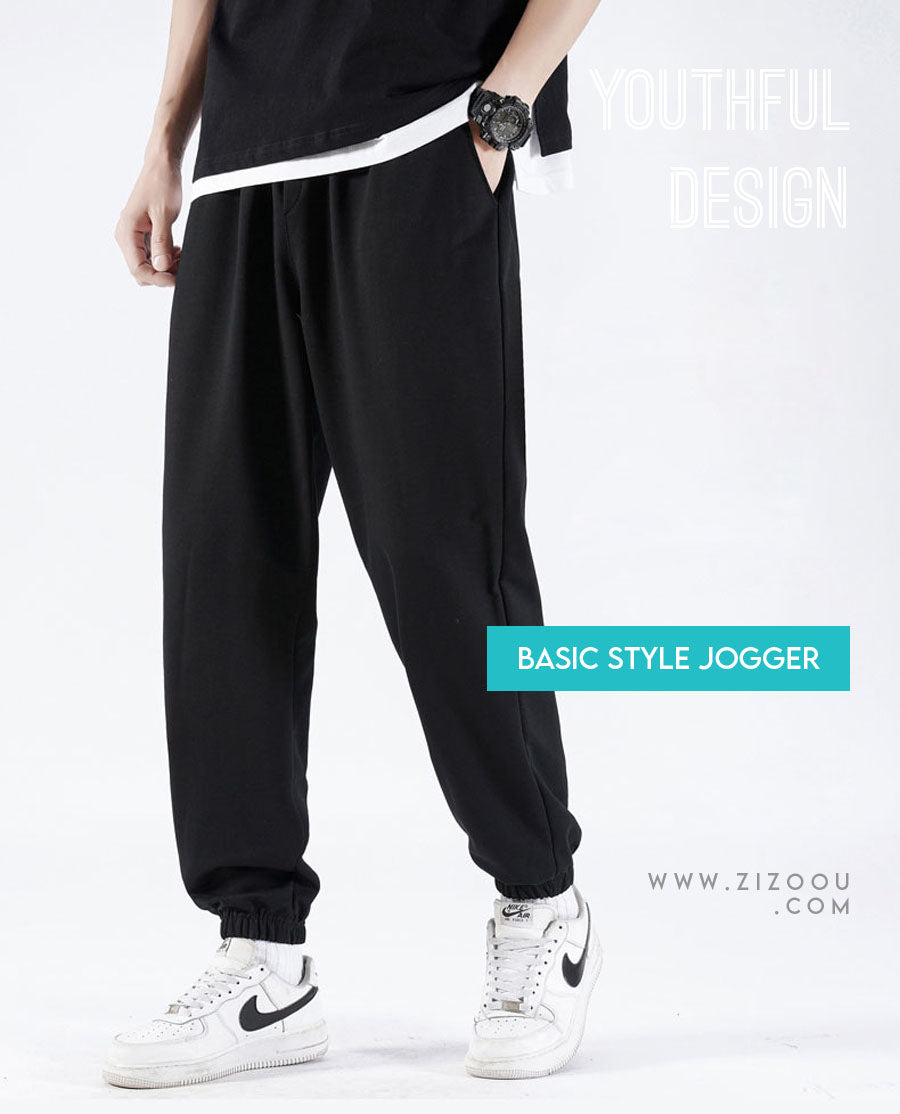 Quần Jogger thể thao nam nữ màu đen trơn suông, thiết kế thể thao năng động, ống bó cạp co giãn, phối với áo thun và sneaker