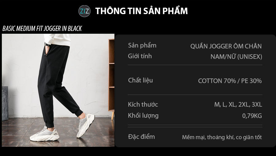Quần Jogger Nam Nữ cao cấp đen phong cách thể thao, vải nỉ thun co giãn thấm hút mồ hôi tốt, phối đồ với áo thun và sneaker