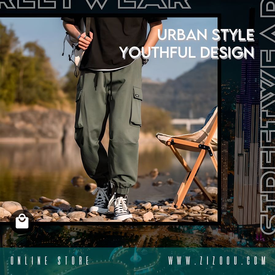 Quần Kaki Jogger túi hộp thời trang Hàn Quốc, ống quần rộng, lưng thun có dây rút tiện dụng, bo chun cổ chân, màu xanh oliu