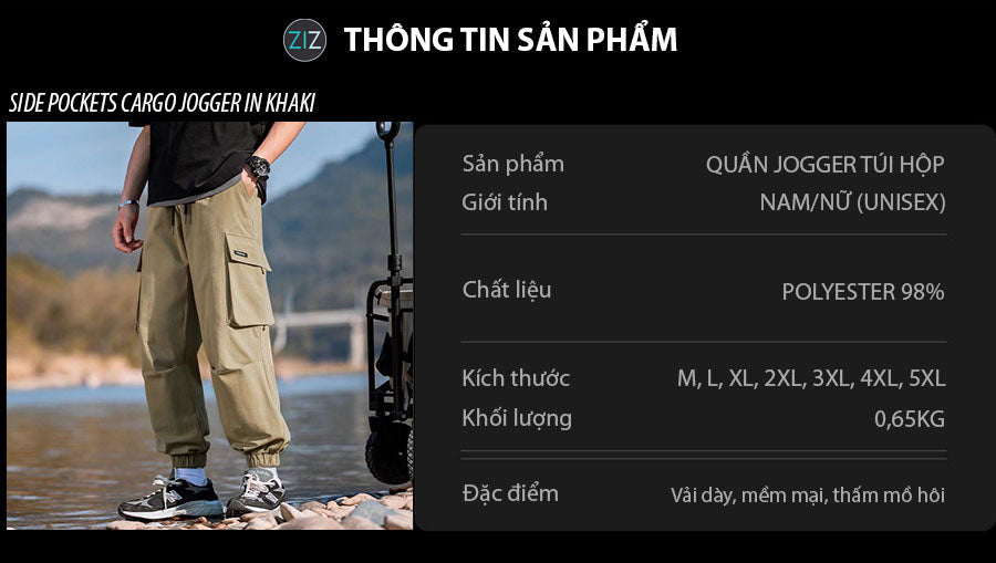 Quần Jogger túi hộp nam nữ, ống quần rộng bó gấu, vải kaki chất bền thoáng mát, thích hợp mặc đi học, du lịch hoặc đi làm