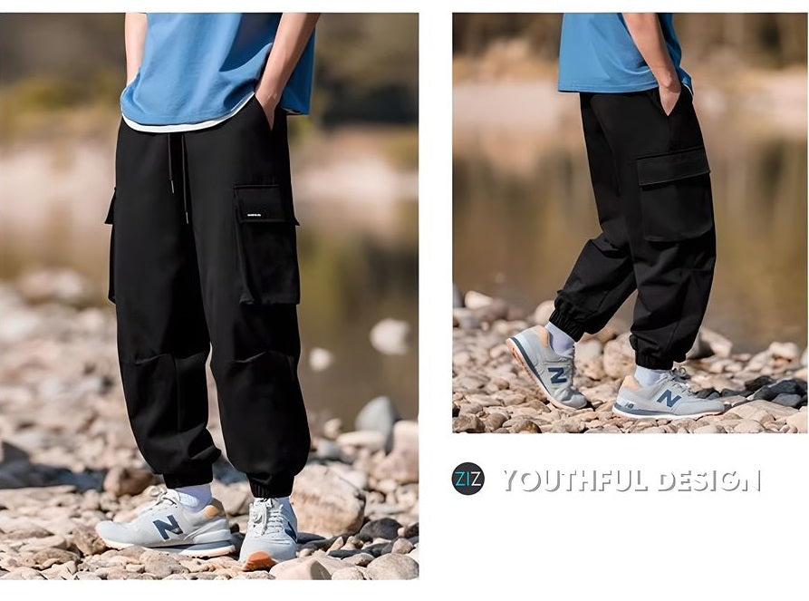 Quần Jogger nam nữ túi hộp, thiết kế cargo ống bo rộng rãi, có lưng thun và dây rút, dễ phối đồ với áo phông và giày sneaker