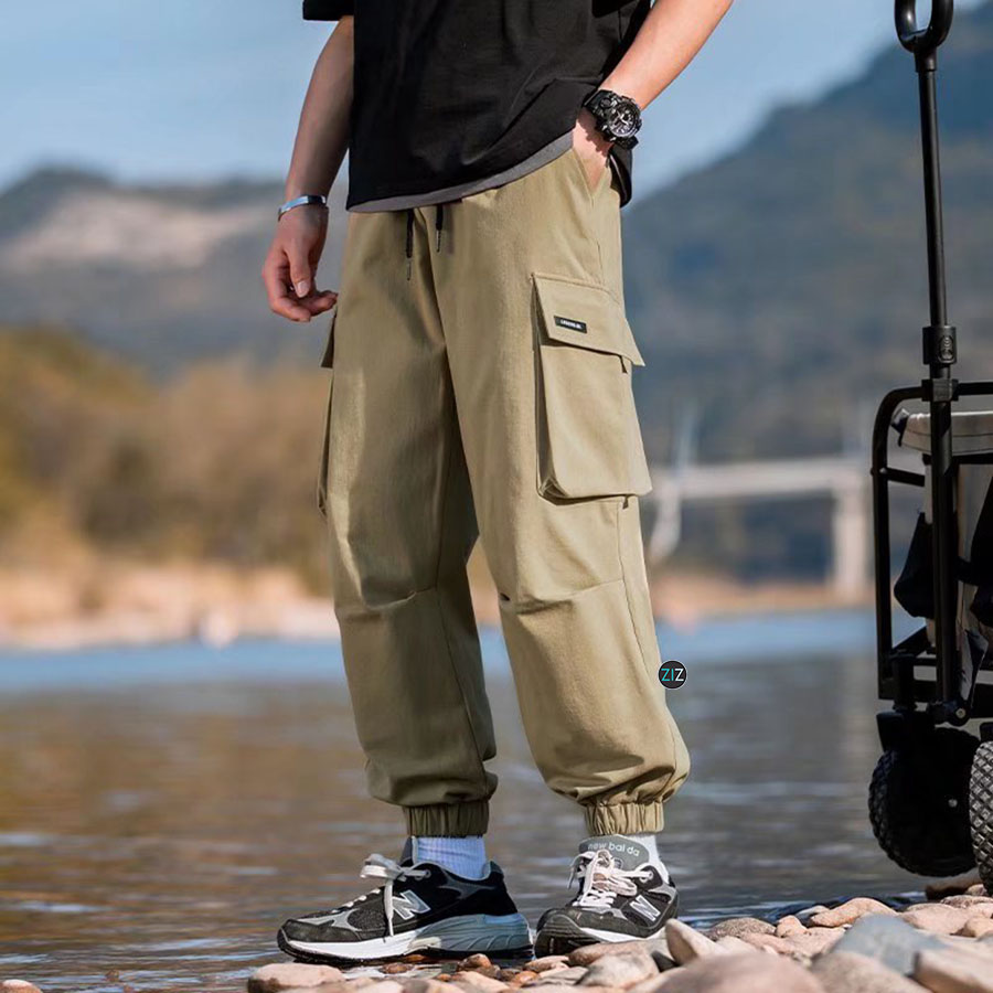 Quần Jogger túi hộp nam nữ dáng rộng, màu be phong cách streetwear, thích hợp mặc đi chơi, du lịch, đi học, dạo phố, đi làm