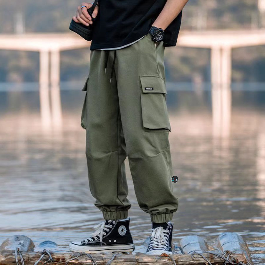 Quần Jogger túi hộp nam nữ cargo xanh rêu phong cách streetwear, thiết kế túi hộp lớn, bo cổ chân, mặc đi học đi làm du lịch