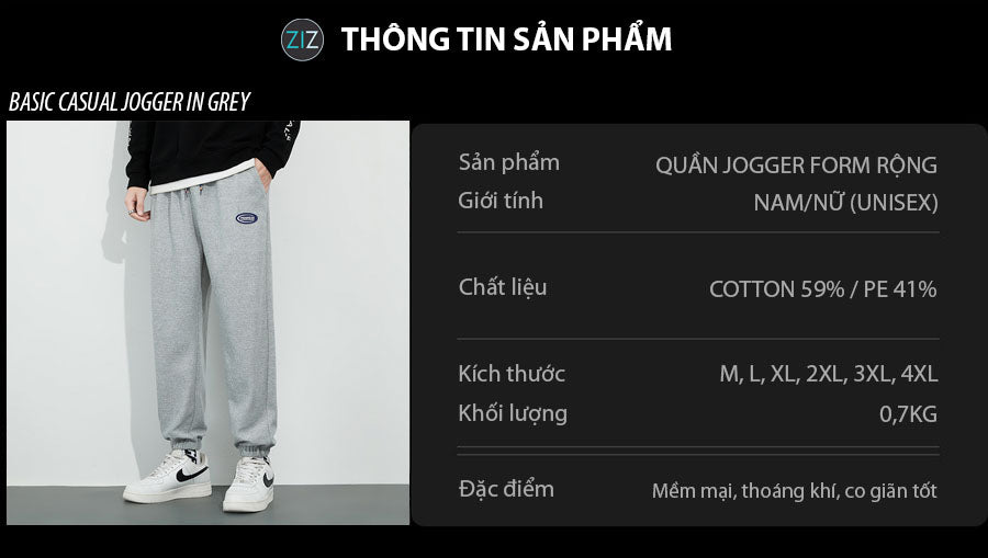 Quần Jogger Nam Nữ cao cấp form rộng thể thao, dễ phối đồ với áo thun, hoodie, sweater và giày sneaker trẻ trung năng động