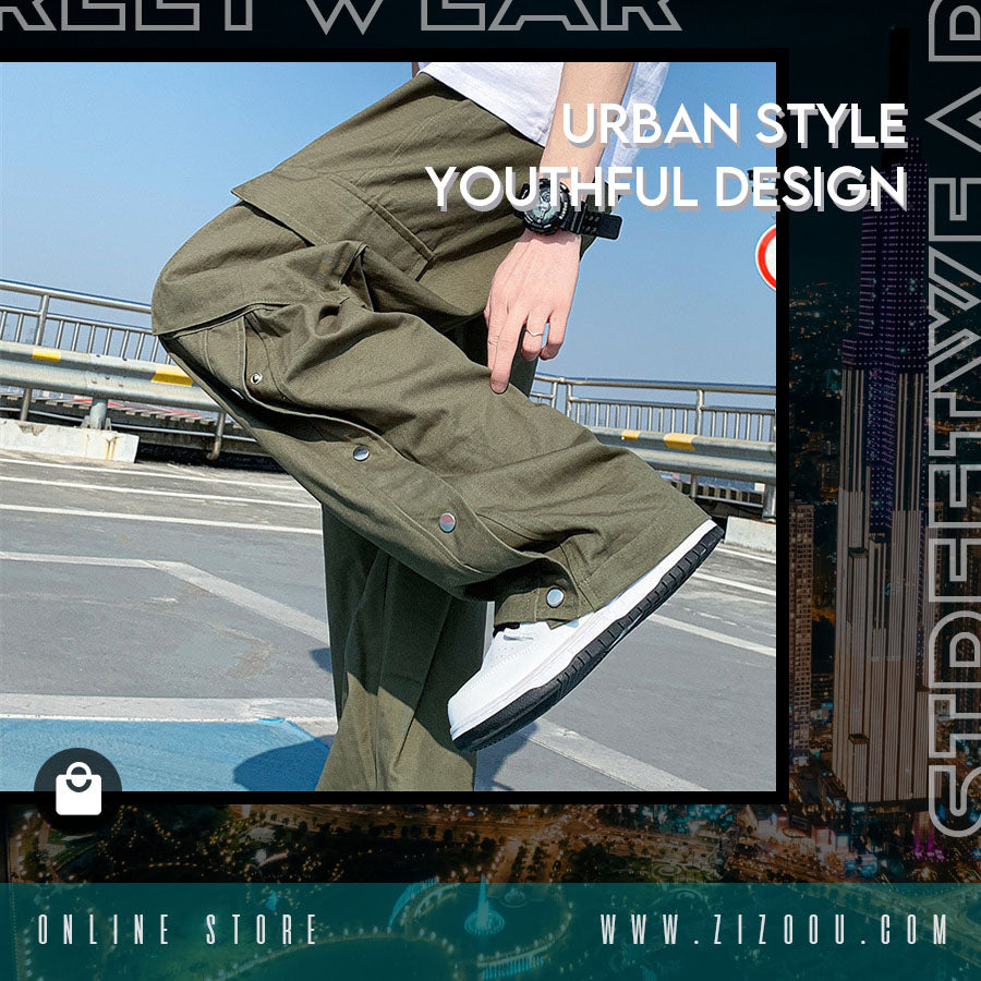 Quần Baggy Nam Nữ ống rộng xanh rêu với đinh bấm kim loại và đường xẻ bên hông tạo điểm nhấn ấn tượng phong cách đường phố
