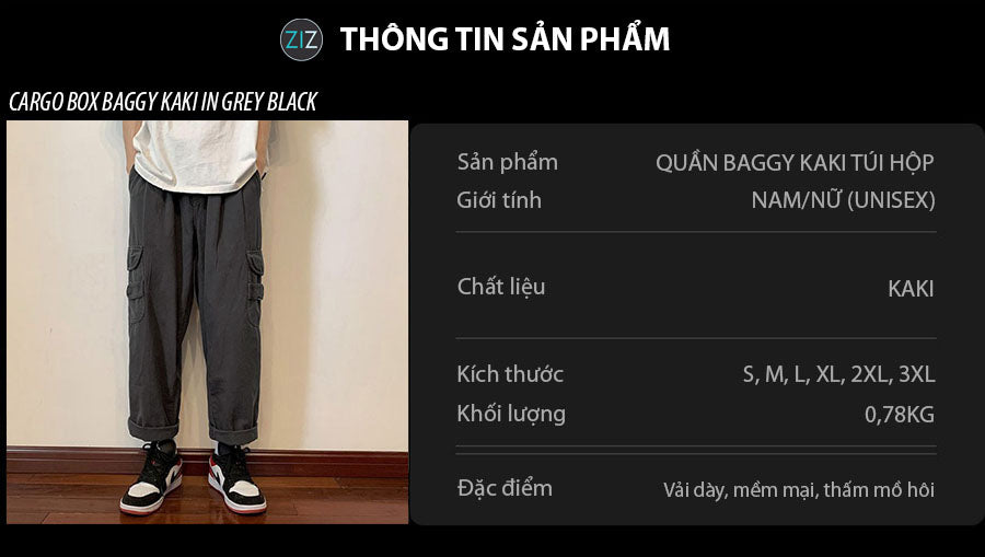 Quần hộp Kaki Nam Nữ dáng rộng form suông, phối cùng áo thun hoặc hoodie và giày sneaker, tạo nên set đồ casual phong cách