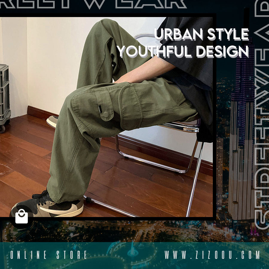 Quần Baggy Kaki Nam Nữ phong cách cargo streetwear, xanh rêu nổi bật, túi hộp cá tính, phối đồ với áo thun và giày sneaker