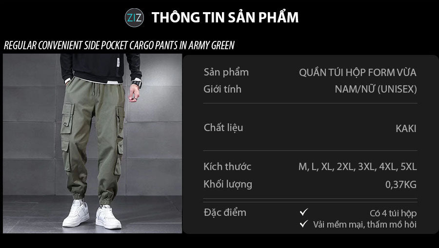 Quần Kaki túi hộp Nam Nữ kiểu jogger cargo, vải kaki thoáng mát, phù hợp cho người đi học, đi làm, dạo phố, du lịch, đi chơi