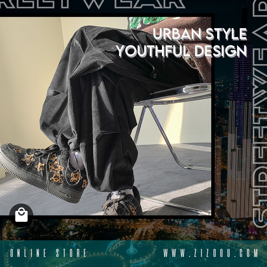 Quần Hộp ống rộng phong cách streetwear casual, vải nhung mềm mát, màu đen dễ phối đồ áo thun, hoodie, sweater và sneaker