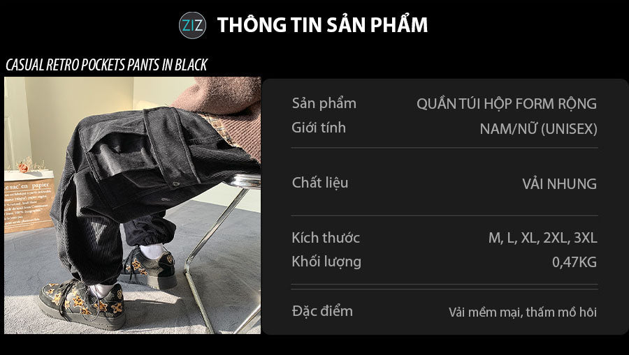Quần Túi hộp Nam Nữ vải nhung cao cấp, thiết kế ống quần rộng thoải mái, thích hợp mặc đi học, đi chơi, du lịch hoặc đi làm