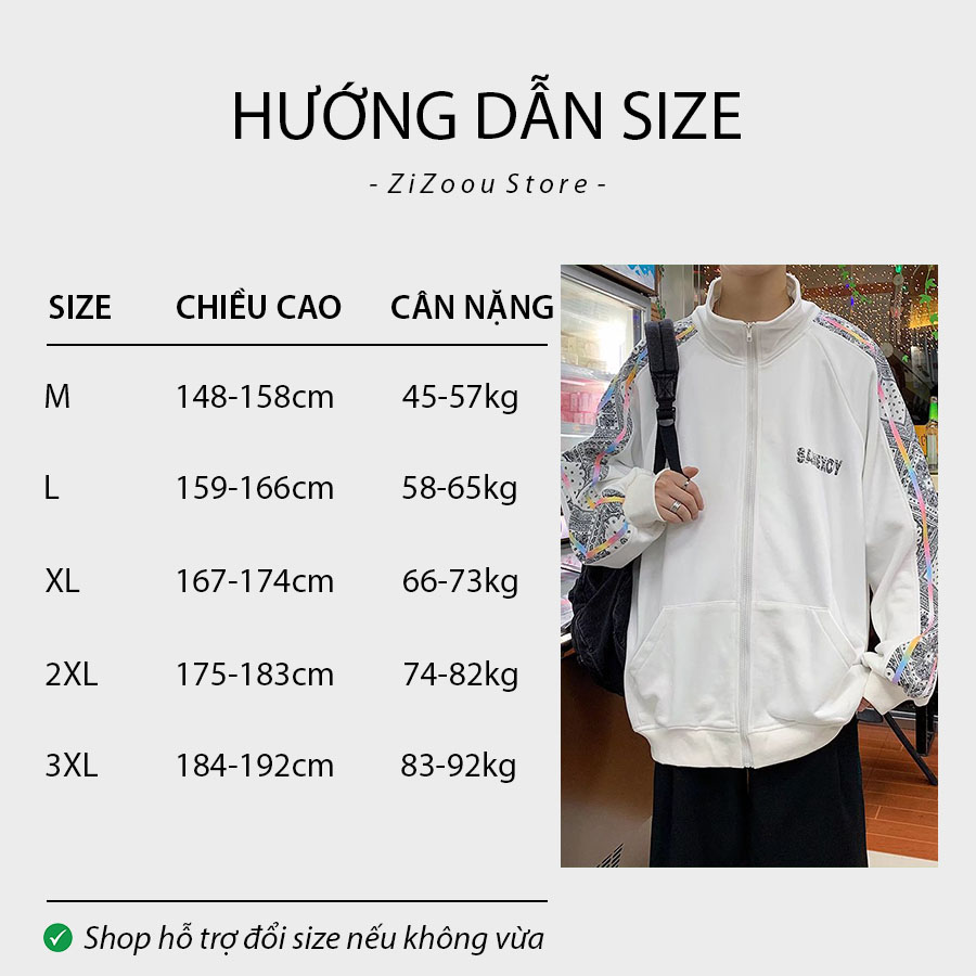 Bảng hướng dẫn chọn size áo khoác form rộng dành cho nam nữ căn cứ theo chiều cao và cân nặng, phù hợp với từng dáng người