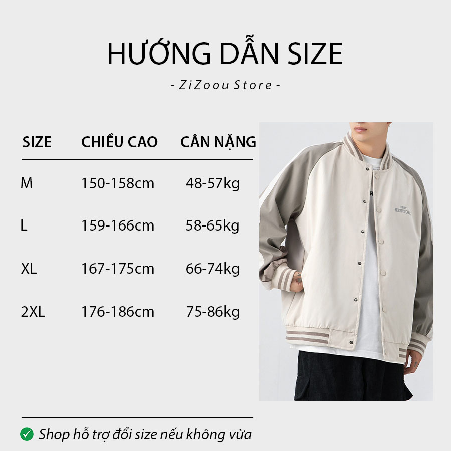 Bảng size cách chọn áo khoác bomber nam nữ, giúp chọn được áo phù hợp nhất, lý tưởng cho phong cách streetwear năng động
