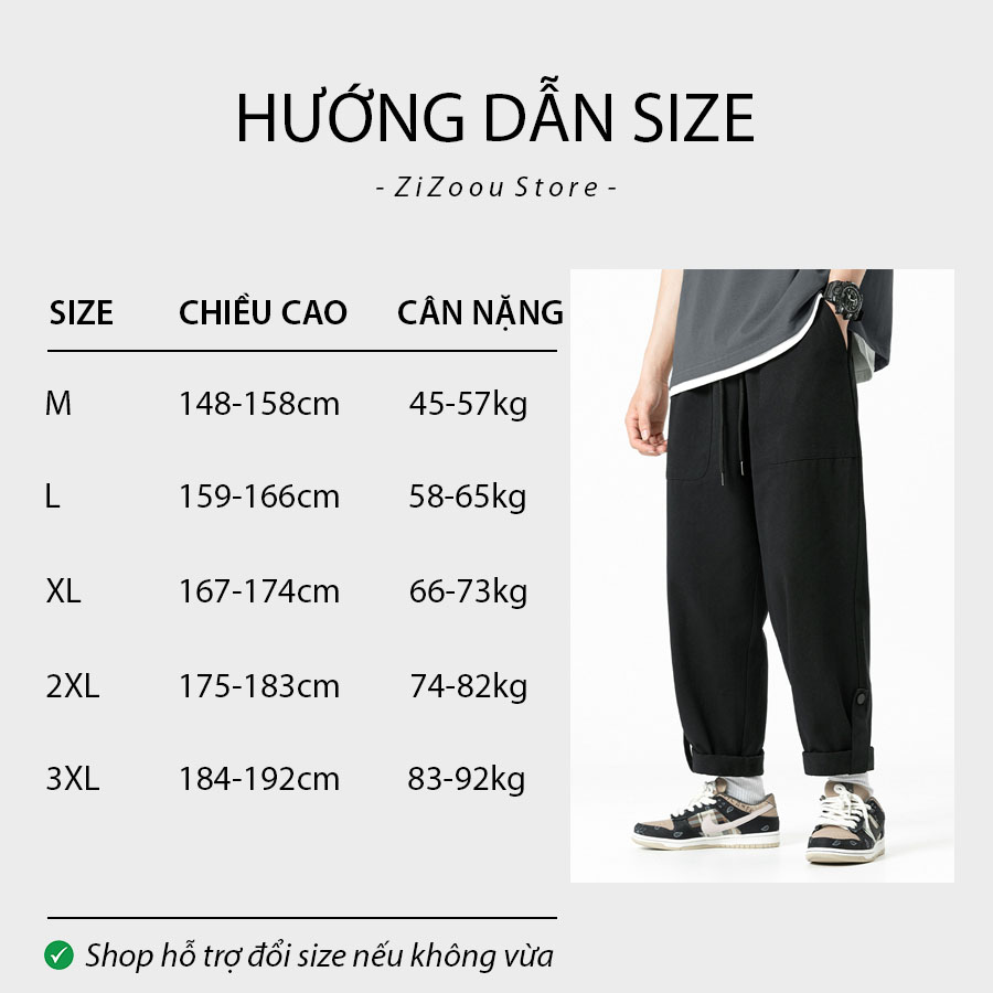 Bảng chọn size quần kaki ống rộng nam nữ theo chiều cao và cân nặng chuẩn, có đủ size M, L, XL, 2XL, 3 XL hợp với vóc dáng