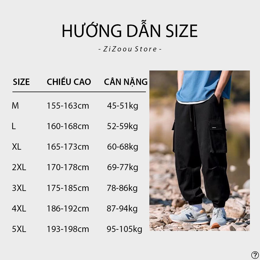 Bảng size quần jogger dành cho nam nữ, chọn kích thước quần theo chiều cao cân nặng, có đủ size M, L, XL, 2XL, 3 XL 4XL 5XL