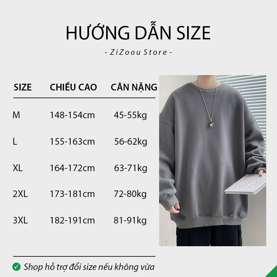 Cách chọn size áo form rộng sweater nam nữ theo chiều cao và cân nặng chuẩn, giúp chọn đúng size phù hợp với từng dáng người