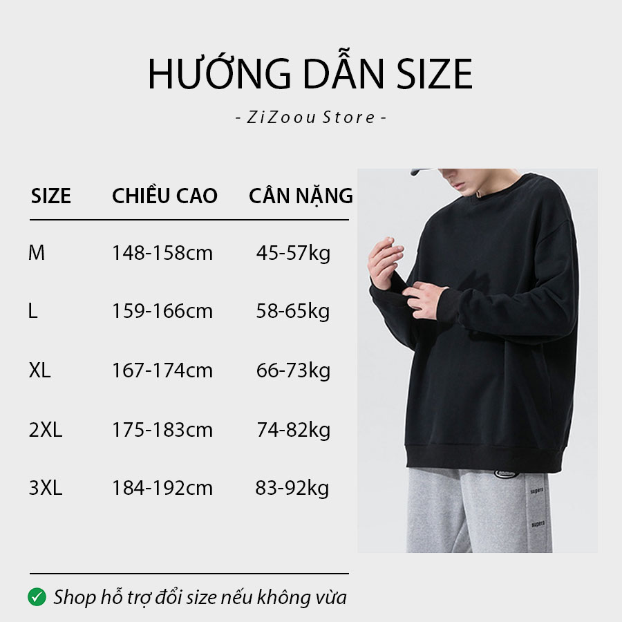 Bảng hướng dẫn chọn size cho áo sweater nam nữ form rộng, giúp tạo cảm giác thoải mái và tôn dáng