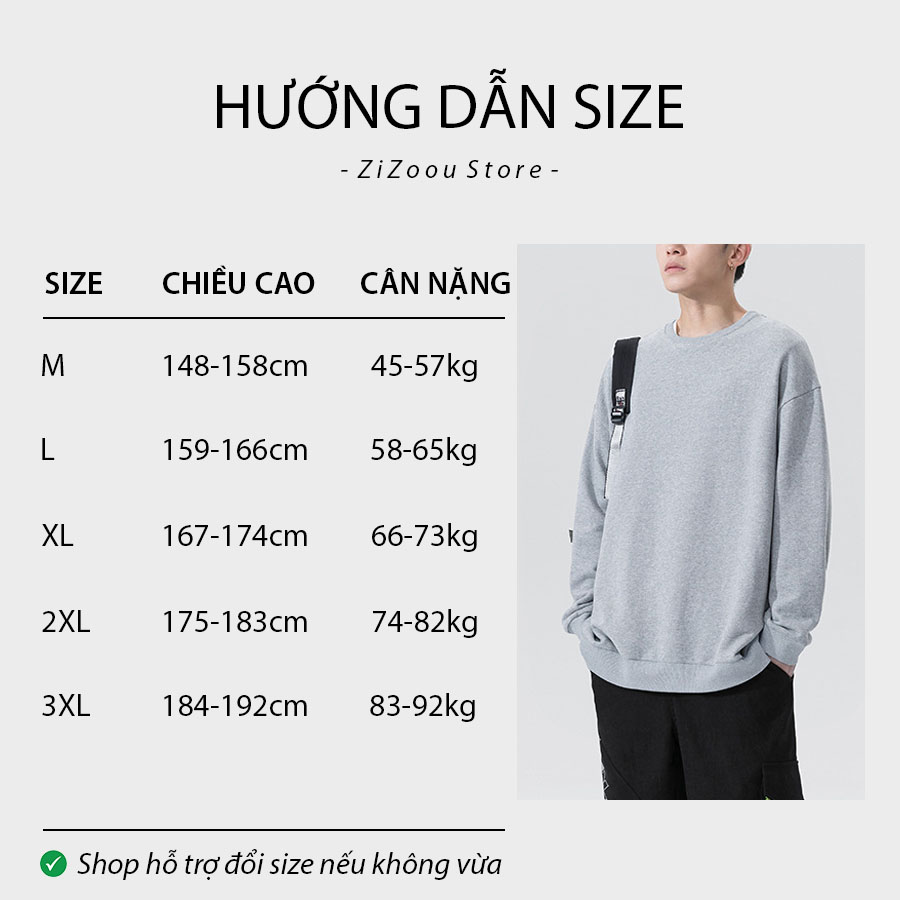 Bảng chọn size áo sweater nam nữ form rộng, chọn theo chiều cao cân nặng giúp thoải mái trong mọi hoạt động