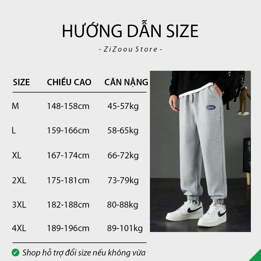 Hướng dẫn chọn size cho quần jogger nam nữ form rộng, dựa theo chiều cao và cân nặng để chọn đúng mẫu phù hợp vóc dáng nhất