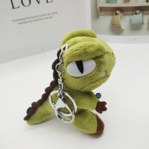 Móc khóa khủng long xanh mặt ngầu gắn lên túi balo thêm cá tính