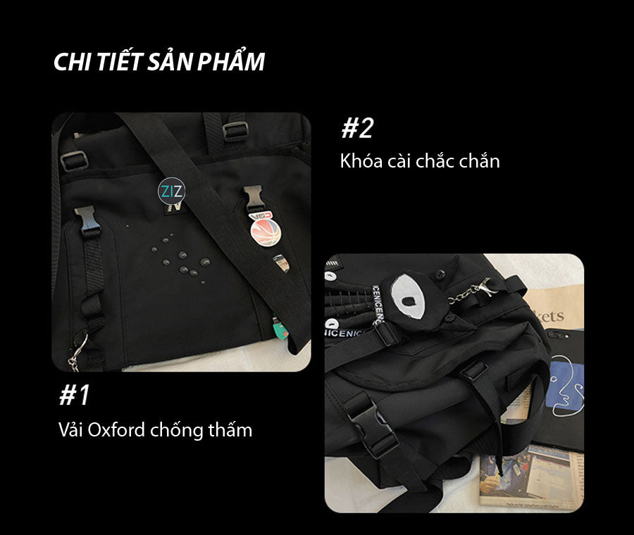 Túi đeo chéo thời trang với dây đeo điều chỉnh, vải chống thấm nước nhẹ, trang trí cá tính, thoải mái khi sử dụng hàng ngày