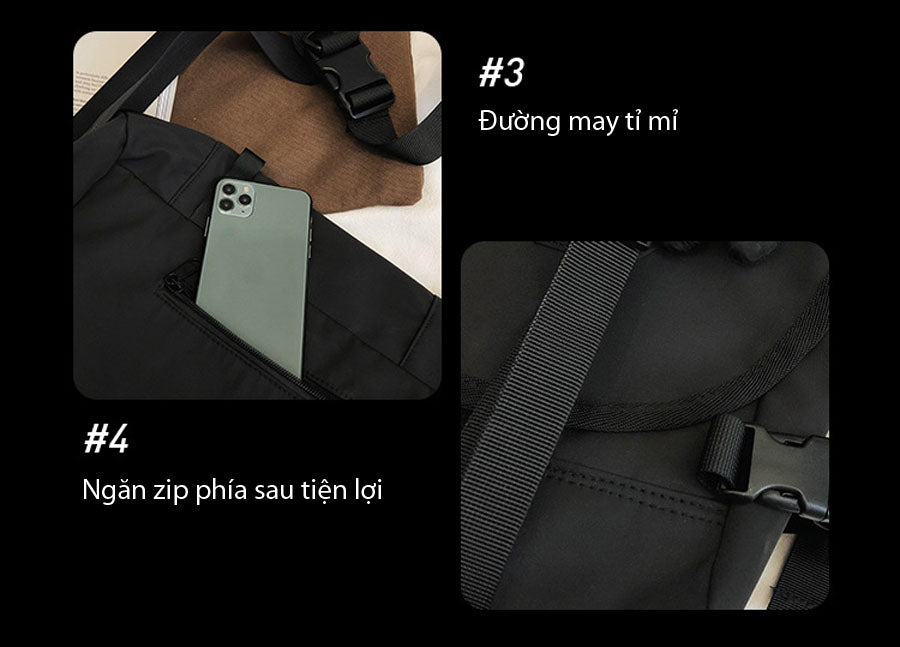 Túi messnger đeo chéo trẻ trung, phụ kiện thời trang đường phố, có ngăn kéo zip nhỏ chống trộm phía sau, giúp để đồ an toàn