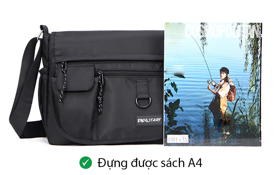 Túi nam nữ đeo chéo màu đen, phù hợp cho người thường xuyên di chuyển, giúp bạn có đủ không gian đựng vật dụng cần thiết