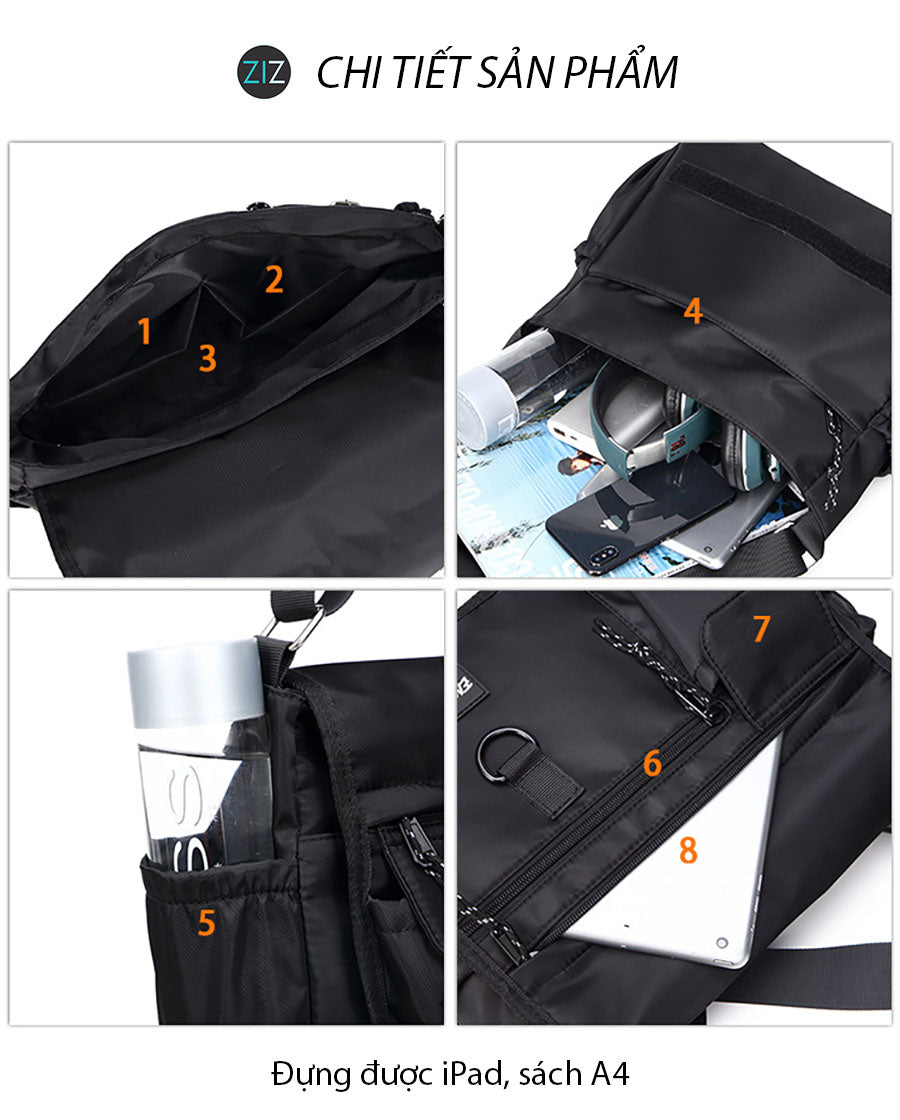 Túi đeo chéo với ngăn chứa rộng rãi, phù hợp mang theo laptop, ipad, sách vở, tài liệu khi đi học, đi làm, công tác, đi chơi