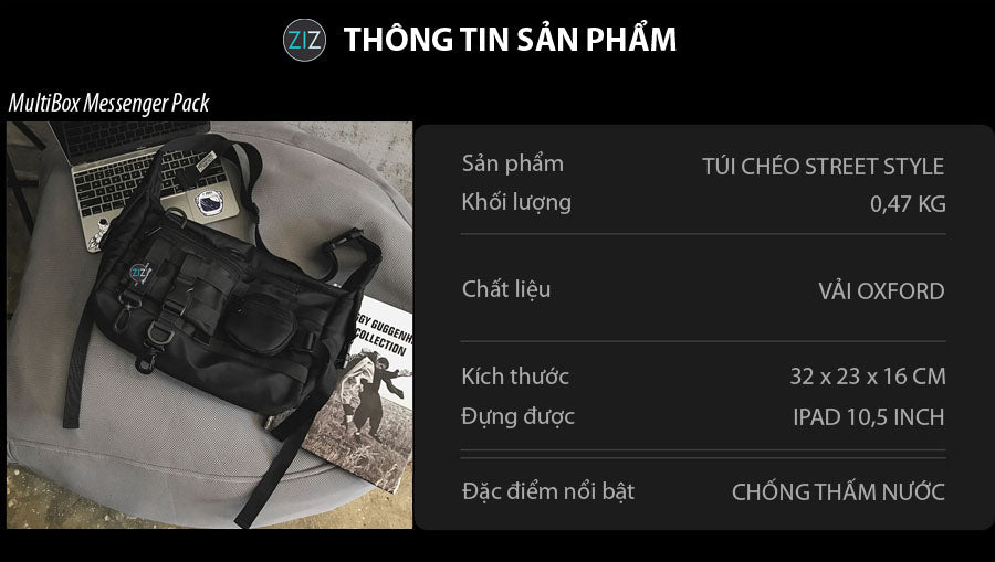 Thiết kế túi trẻ trung đường phố năng động, nhiều ngăn chứa tiện lợi, thích hợp cho người yêu thích phong cách mạnh mẽ