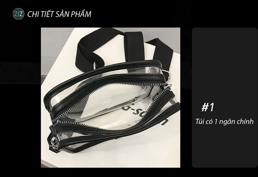 Thiết kế túi trong suốt thời thượng, quai đeo điều chỉnh linh hoạt, là phụ kiện thời trang hoàn hảo cho phong cách trẻ trung
