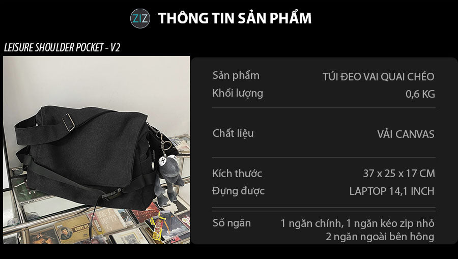 Túi messenger đeo chéo thiết kế thời trang, tiện lợi với nắp gập, dây đeo điều chỉnh, điểm nhấn là móc khóa thú nhồi bông