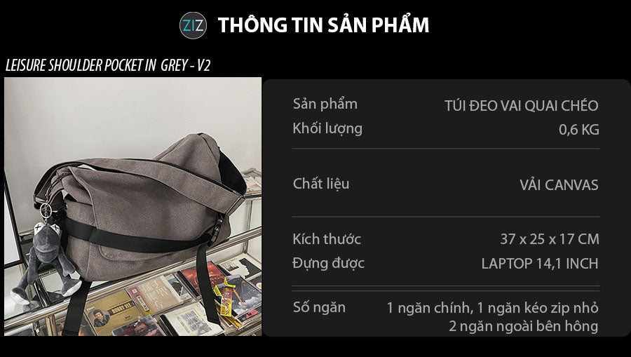 Túi thời trang xám nâu thanh lịch nam nữ, thiết kế rộng rãi, dây đeo chắc chắn, kết hợp tiện ích và phong cách hiện đại