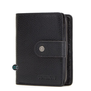 Ví da Nam Nữ đẹp màu đen vân nổi, nắp gập với khóa bấm an toàn, thiết kế tinh tế cho người dùng phong cách tối giản lịch lãm