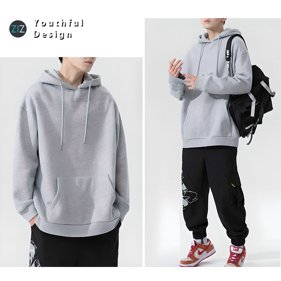 Áo hoodie có mũ, chất liệu vải mềm suông, thiết kế rộng rãi, túi trước tiện dụng, phù hợp nam nữ làm áo cặp mặc đi dạo phố